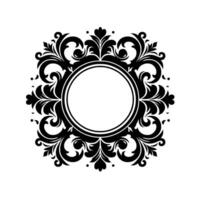 Elegant Black and White Ornate Circular Emblem, Featuring a Blank Center, Adorned with Detailed Floral Swirls on a Pristine White Backdrop. vector