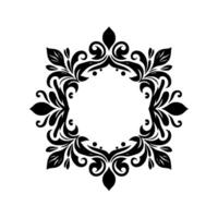 Elegant Black and White Floral Ornament Frame, Circular with Leaves, Spirals, and Decorative Elements. Perfect for Borders, Logos, and Projects. vector