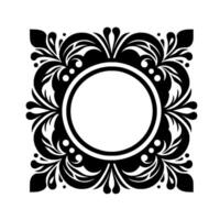 Intricate Black and White Floral Frame with a Central Circular Space, Ideal for Text or Imagery, against a Clean White Background. vector