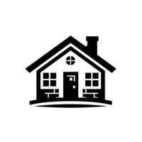 A Clean, Bold, and Minimalist Black and White of a Classic GableRoofed House with Detailed Windows and a Chimney, Set Against a Pure White Background. vector