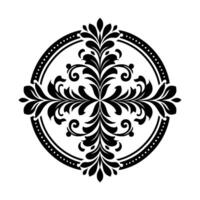 Elegant Black and White Floral Ornament Symmetrical Featuring Leafy Motifs Within a Dotted Circular Frame, on a Clean White Background. vector