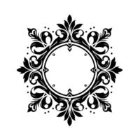 Intricate Black and White Ornamental A Symmetrical Floral and Swirl Motif Forming a Circular Frame, Exuding Elegance. vector