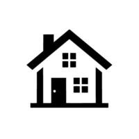 Simple Black and White House Illustration with Shadow, Door, and Windows on a White Background, Minimalist. vector