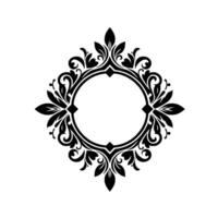 Elegant Black and White Floral Frame Decorative Circular with Intricate Leaf and Scroll Ornamentation, Centered on a White Background. vector