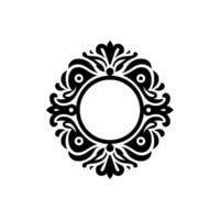 Elegant Black and White Circular Ornament with Floral and Leafy Scrollwork, Centered Empty Space. vector