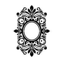 Intricate Black White Ornamental Frame featuring Floral and Swirl Elements Centering on a Blank Oval vector