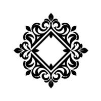 Intricate black floral ornamental frame with a diamondshaped inner void, on a clean white background. vector