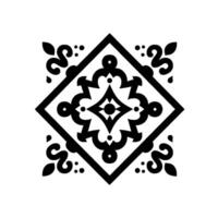 Symmetrical Black and White Geometric Ornament with Ornate Details, Composed Within a Diamond Frame, Isolated on White. vector