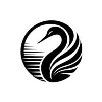 Elegant Black Swan Silhouette in a Circle, Symbolic of Grace and Serenity, Against a White Background, Conceptual . vector