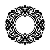 Elegant Black and White Circular Floral Ornament with Detailed Swirls and Pointed Accents on a White Background. vector
