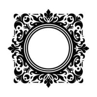 Ornate Black and White Floral Frame with a Central Circular Blank Space. vector