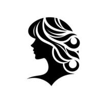 Elegant Silhouette of a Woman in Profile, Featuring Flowing Hair and Ornate Curls, Set Against a Clean White Background. vector