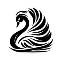 Elegant Black Swan Silhouette, featuring layered, stylized feathers, captured in a graceful, flowing pose against a stark white background. vector