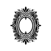 Ornate Black and White Oval Frame with Floral and Leaf Elements, Isolated on a Clean White Background, Creating a Classic, Elegant . vector