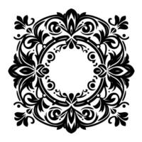 Intricate Black and White Floral Frame Symmetrical Baroque with Circular Center on White Background. vector