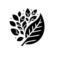 Bold Black and White Botanical Illustration Featuring a Stylized Leafy Composition with Delicate Leaf Clusters and Dots Against a Clean White Backdrop. vector