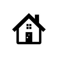 A clean, minimalist featuring a black and white house with a simple door, window, and chimney, set against a white backdrop. vector