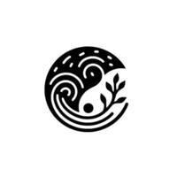 Yin Yang Symbol Merging Water Plant Elements in a Circular, Minimalist , Representing Balance and Harmony in Nature. vector