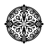 Intricate Black and White Circular Mandala with Floral and Geometric Elements on a Clean White Background. vector
