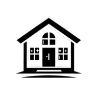 Clean, style illustration of a house with geometric shapes, radiating a modern, minimalist aesthetic, with contrasting black and white elements. vector