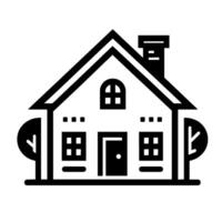 Modern minimalist black and white illustration of a house with trees, depicting a welcoming and clean architectural concept. vector