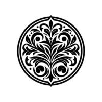 Intricate Black and White Floral Ornament in a Circular Frame, Evoking Classic Principles and a Sense of Timeless Elegance. vector