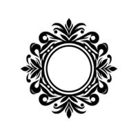 Intricate Black and White Circular Ornament with Floral and Swirl Elements, Isolated on White, Suitable for Emblems and Decorative Applications. vector