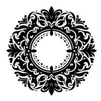 Intricate Black and White Circular Floral Ornament with Ornate Foliage and Dotted Inner Circle Frame, Perfect for Elements. vector