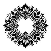 Intricate Black and White Floral Mandala with Symmetrical Arrangement and Decorative Leafy Patterns, Ideal for Embellishment. vector