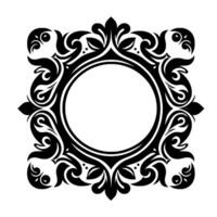 Ornate Black and White Circular Emblem with Intricate Floral and Scrollwork, Centered for Text Placement. vector