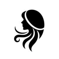 Minimalist Silhouette of a Woman with Flowing Hair, Black on White, Clean , Elegant Profile View, Artistic Representation. vector
