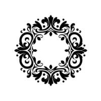 Elegant Black and White Circular Ornamental Featuring Ornate Flourishes and Symmetrical Leafy Elements on a Clean White Background, Perfect for Invitations or Decorative Purposes. vector