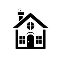 Simple Black and White House Illustration with Chimney Smoke, Round Window, and Grid Windows, Suggesting Home Comfort. vector