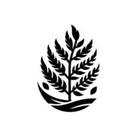 A stylized, symmetrical black and white illustration of a treelike form within a teardrop or leaf shape, evoking natures elegance. vector