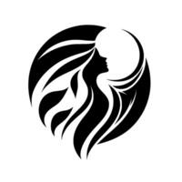 Elegant Silhouette of a Woman with Flowing Hair, Embedded in a Circular Composition, Depicting Grace and Serenity Against a White Background. vector