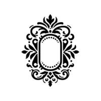 Ornate Black and White Oval Frame with Floral and Scroll Elements, Elegant and Decorative. vector
