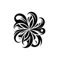 Symmetrical Black Floral Motif with Curvilinear Leaves and Spiraling Tendrils on White Background, Illustration. vector