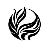 Abstract Black Leaf Encapsulated within a Circular Composition Against a Clean White Backdrop, Evoking Minimalism and Organic Beauty. vector