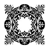 Intricate Black and White Ornamental Mandala Featuring Floral and Swirl Elements, Centering a Round, Open Space. vector