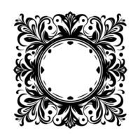 An Elegant Black and White Circular Floral Frame with Ornate Foliage and Dot Accents on a White Background. vector
