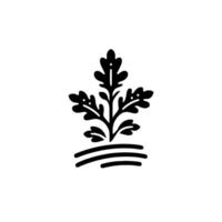A minimalist black ink illustration of an oaklike sprig rising from parallel lines on a white backdrop, embodying natures elegance. vector