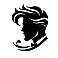 Silhouette of a distinguished gentleman with elegant hairstyle, bow tie, and a flowing mustache, in a minimalist black and white . vector