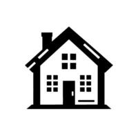 Minimalist Black and White of a House with Windows, Door, Chimney, and Sleek Lines, Symbolic of Home and Shelter. vector