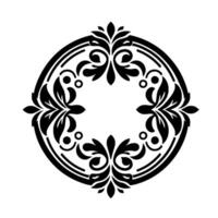 Intricate Black and White Ornamental Circle with Floral and Leaf Motifs on a White Background, Decorative Border, Symmetrical Composition. vector