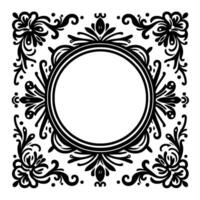 Symmetrical Floral Frame in Black and White, Featuring a Central Circular Void with Detailed Ornamentation. vector