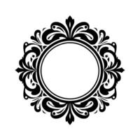 Elegant Black and White Floral Circular Frame with Ornate Details and a Blank Center for or Text. vector