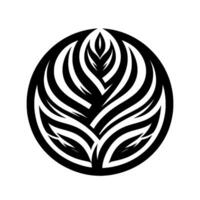 A symmetrical, abstract floral within a circular frame, created with bold black and white lines, showcasing intricate patterns and a stylized botanical aesthetic. vector