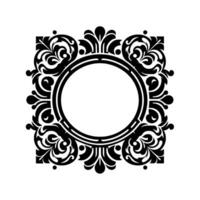 Ornate Black and White Circular Frame , Symmetrical with Flourishes and a Blank Center. vector
