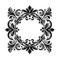 Intricate Black Floral Frame , Symmetrical Ornament with Circular and Square Elements on White Backdrop, Elegant and Decorative vector