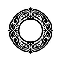 Intricate Black and White Circular Ornament with Detailed Floral and Geometric Patterns, Creating a Decorative Frame. vector